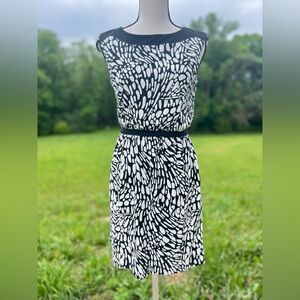 LOFT Black and White Sheath Midi Dress with Cowl Neck